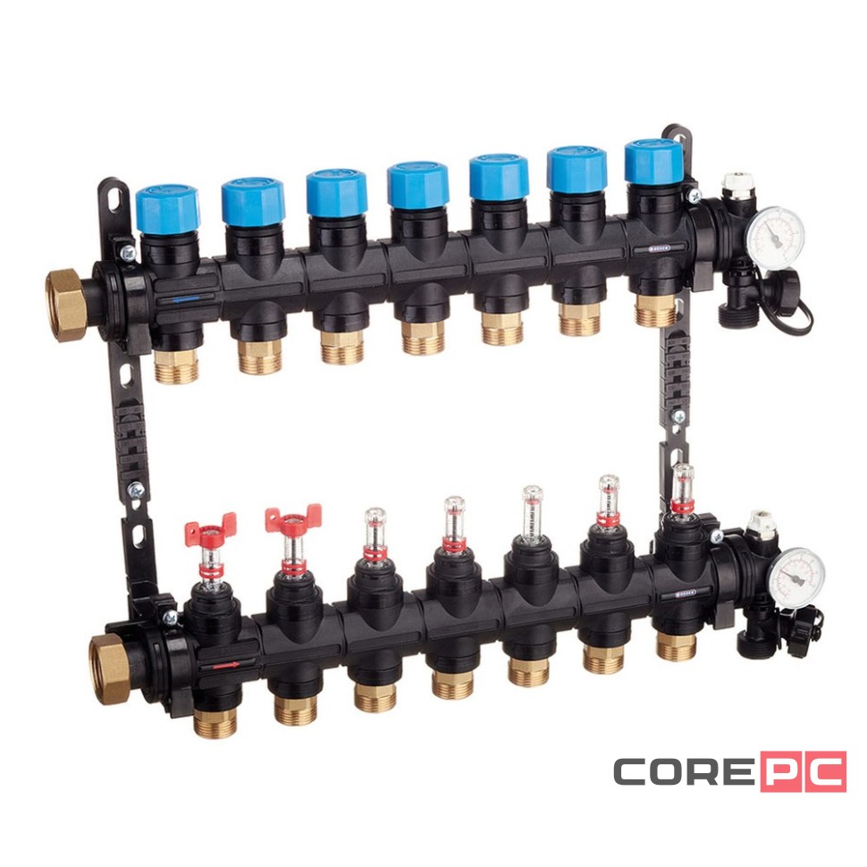Группа коллекторная HENCO композитная с расходомером (0-3л) и термометром, 1quot; - 7 x 3/4quot;EK