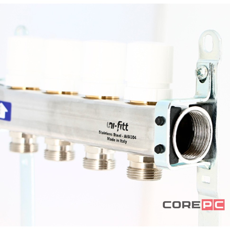 Группа коллекторная Uni-Fitt 1quot;х5 вых 3/4quot; с балансир. и термостат. вентилями без конц, нерж. cталь