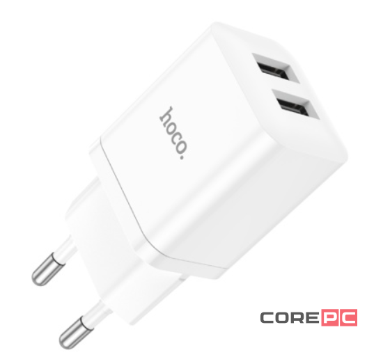 Сетевое зарядное устройство Hoco (N25) Maker 2xUSB/2.1A + кабель Lightning (белый)