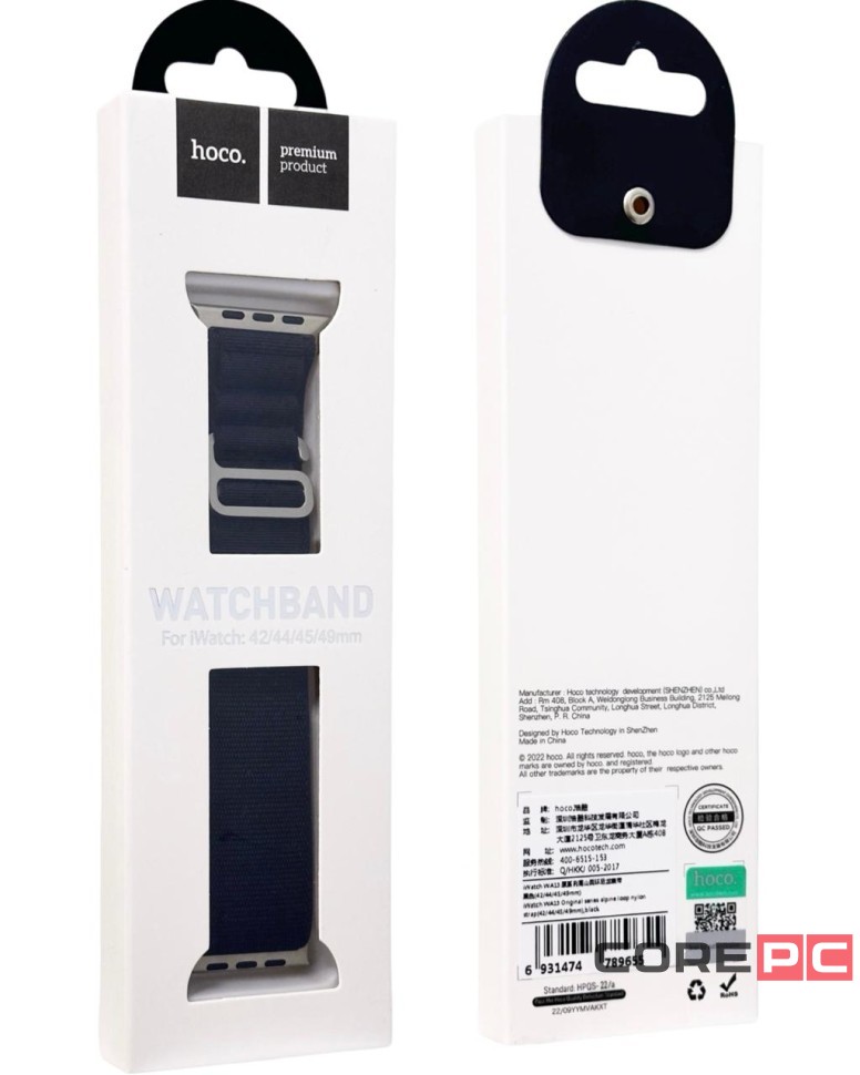 Сменный браслет тканевый Hoco WA13 для Apple Watch 42-44-45-49мм чёрный