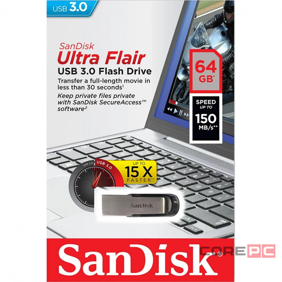 3.0 USB флеш накопитель SanDisk 64GB CZ73 Ultra Flair (SDCZ73-064G-G46) металл черный