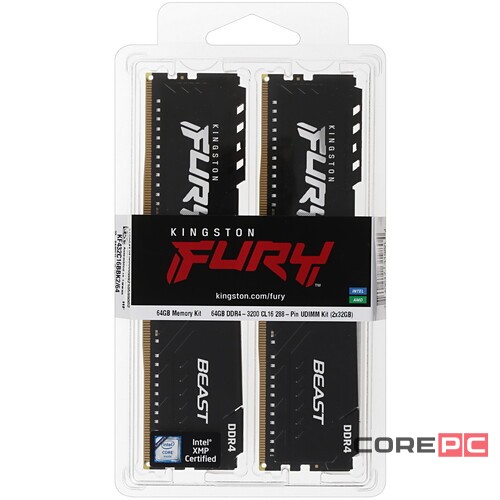Оперативная память 64 Gb 3200 MHz Kingston FURY Beast Black (KF432C16BBK2/64)