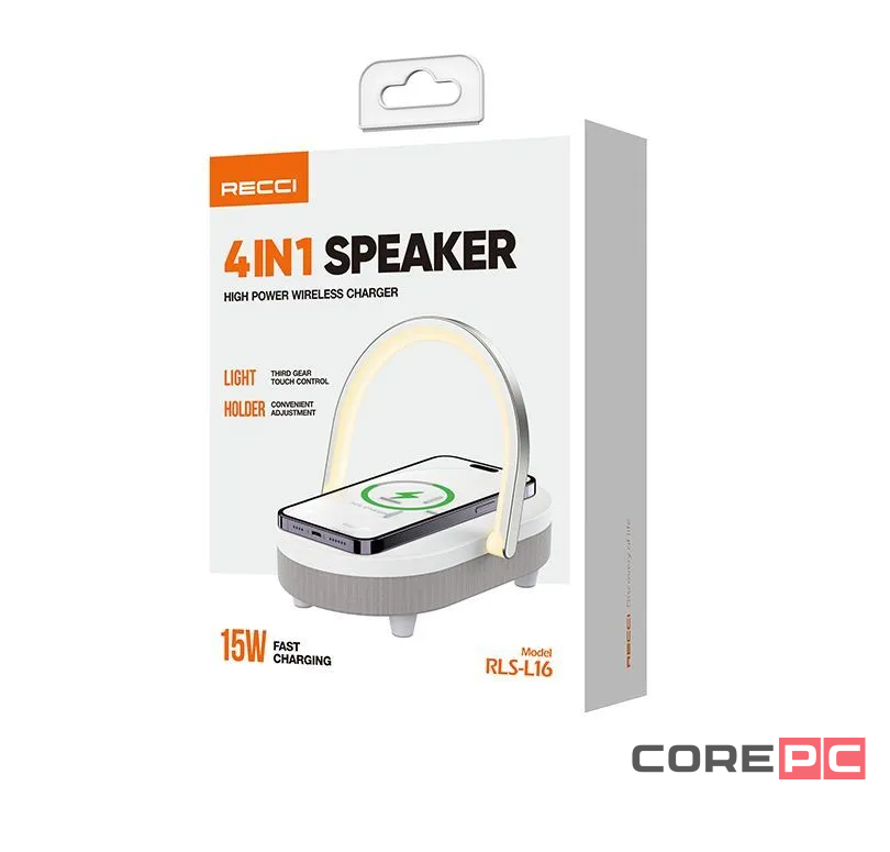 Беспроводное зарядное устройство + ночник + колонка Recci RLS-L16 15W белое
