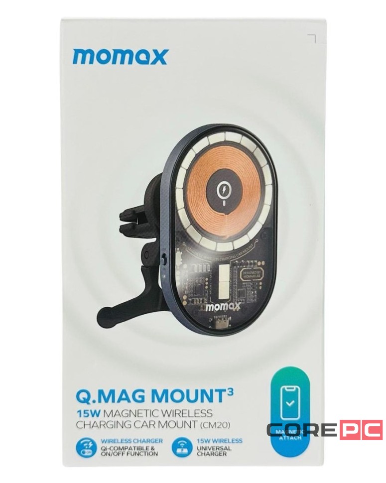 Держатель магнитный c Magsafe в воздуховод Momax Q.Mag Mount 3 15W серый