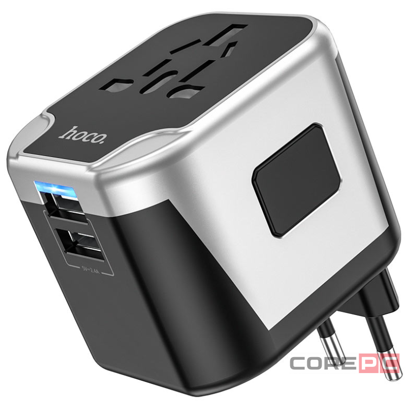 Зарядное устройство для всех стран мира Hoco AC5 Travel Companion, 2USB+1розетка Черный