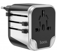 Зарядное устройство для всех стран мира Hoco AC5 Travel Companion, 2USB+1розетка Черный