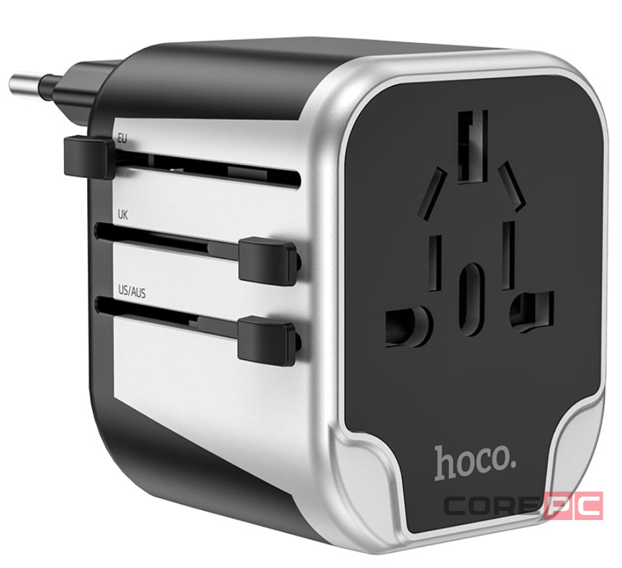 Зарядное устройство для всех стран мира Hoco AC5 Travel Companion, 2USB+1розетка Черный
