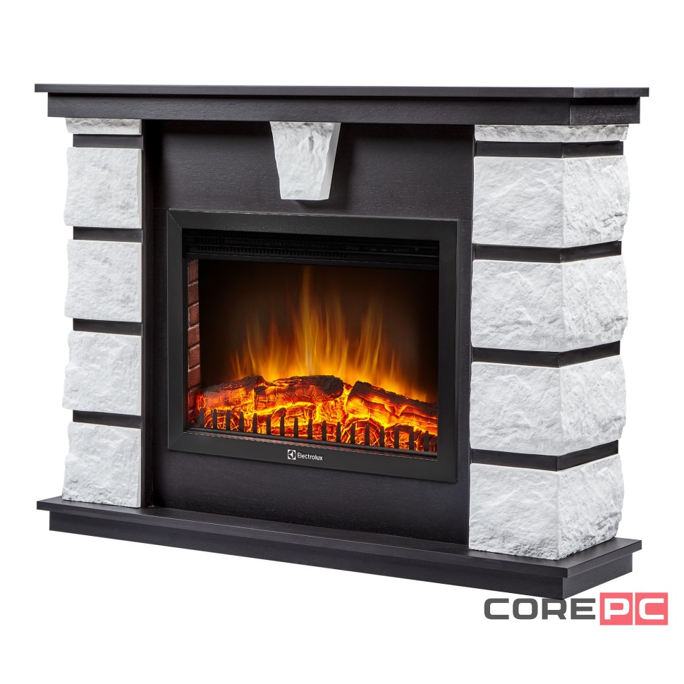 Каминокомплект: Очаг Electrolux EFP/P-2520LS N, портал Excalibur 25 камень белый