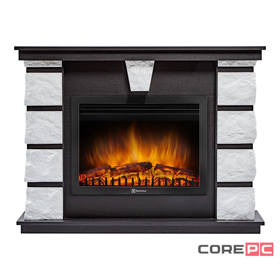 Каминокомплект: Очаг Electrolux EFP/P-2520LS N, портал Excalibur 25 камень белый