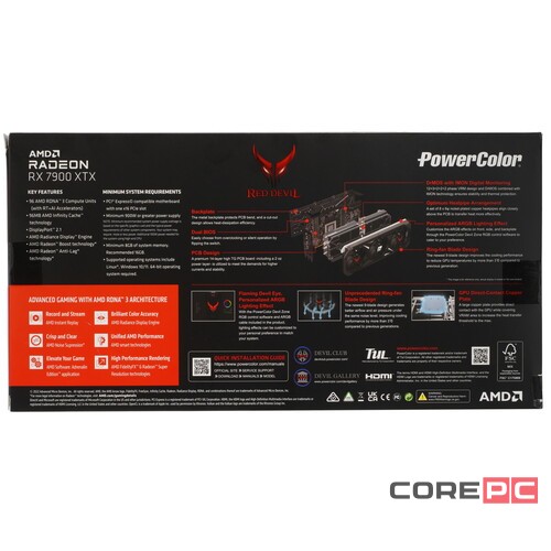 Видеокарта PowerColor (RX 7900 XTX 24G-E/OC) Radeon RX 7900 XTX 24GB Red Devil