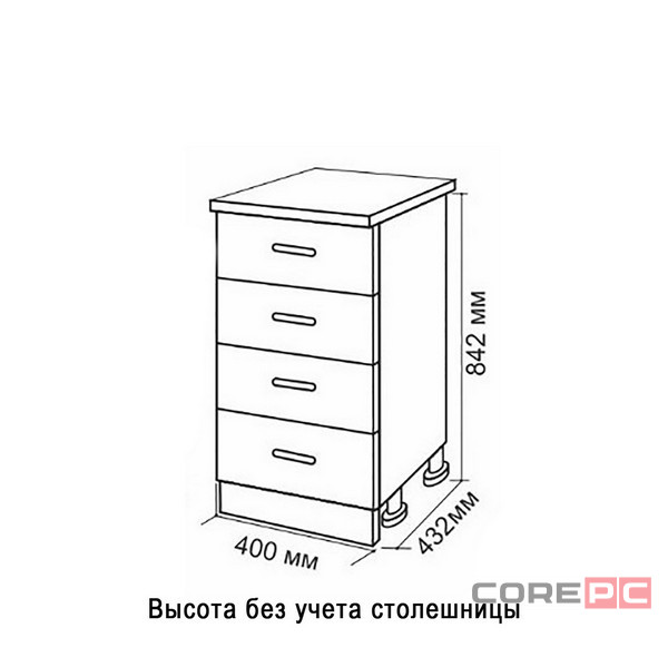 Стол разделочный 40 ольха (4 ящика), столешница гранит пестрый