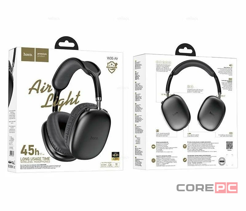 Стереонаушники Bluetooth полноразмерные Hoco W35 Air Light V5.3/45ч черные