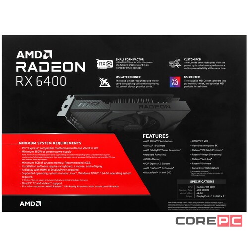 Видеокарта MSI (RX 6400 AERO ITX 4G) Radeon RX 6400 4GB AERO ITX
