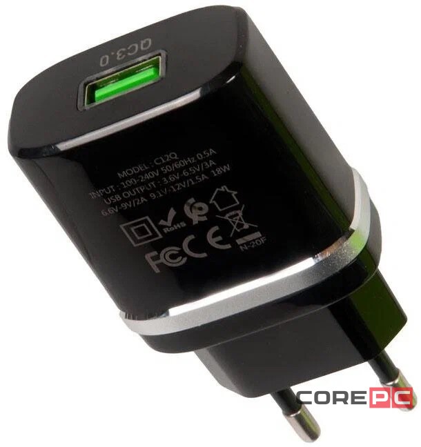 Сетевое зар. устр. Hoco C12Q 1USB QC3.0 2.4A черное