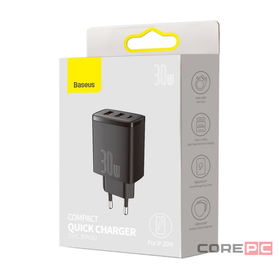 Сетевое зар. устр. Baseus Super Si Quick Charger 2USB/1C 30W EU CCXJ-E01 черное