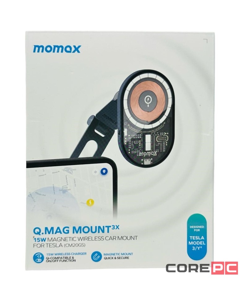 Держатель магнитный c Magsafe Momax Q.Mag Mount 3X 15W для Tesla серый