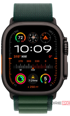 Apple Watch Ultra 2 (2024) 49mm Black Titanium Case with Dark Green Alpine Loop (L)