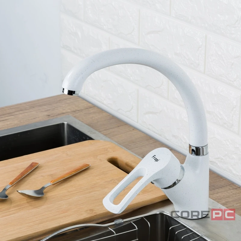Смеситель для кухни Frap F4166-8, рычажное управление, цвет белый