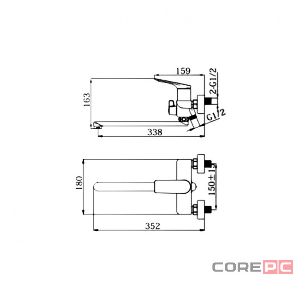 Смеситель для ванны и раковины Haiba HB22816-3, рычажное управление, цвет оружейная сталь