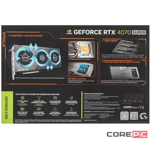Видеокарта Gigabyte (GV-N407SEAGLE OC-12GD) GeForce RTX 4070 SUPER 12GB EAGLE OC