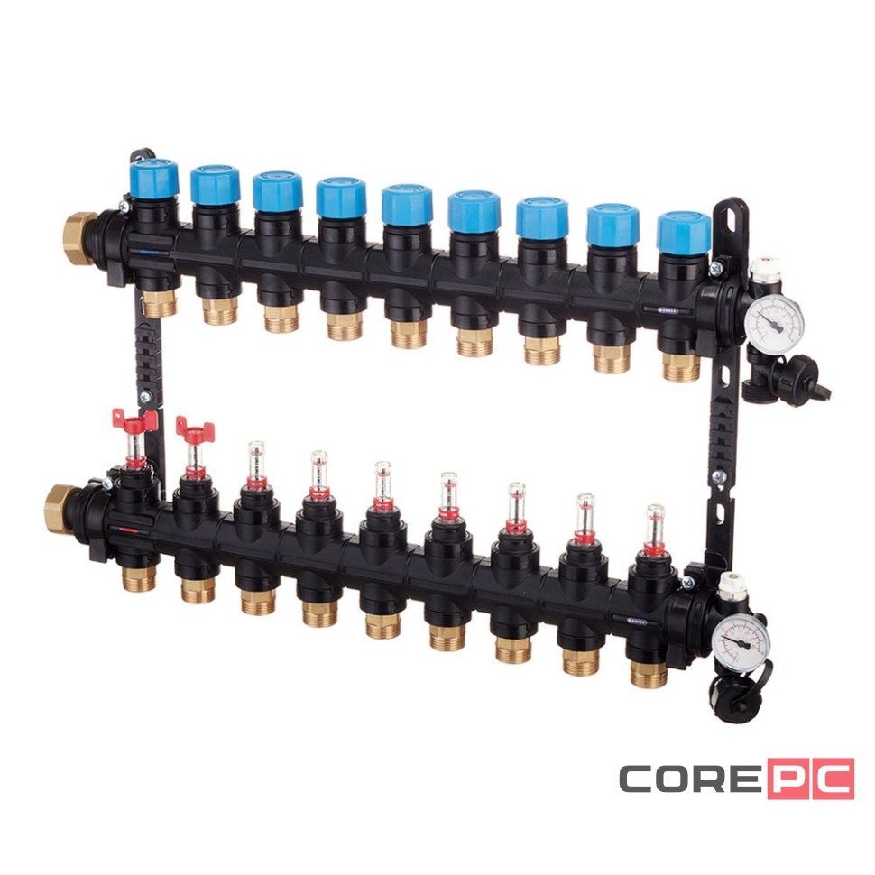 Группа коллекторная HENCO композитная с расходомером (0-3л) и термометром, 1quot; - 9 x 3/4quot;EK