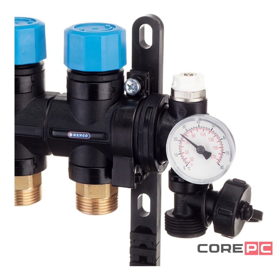Группа коллекторная HENCO композитная с расходомером (0-3л) и термометром, 1quot; - 9 x 3/4quot;EK