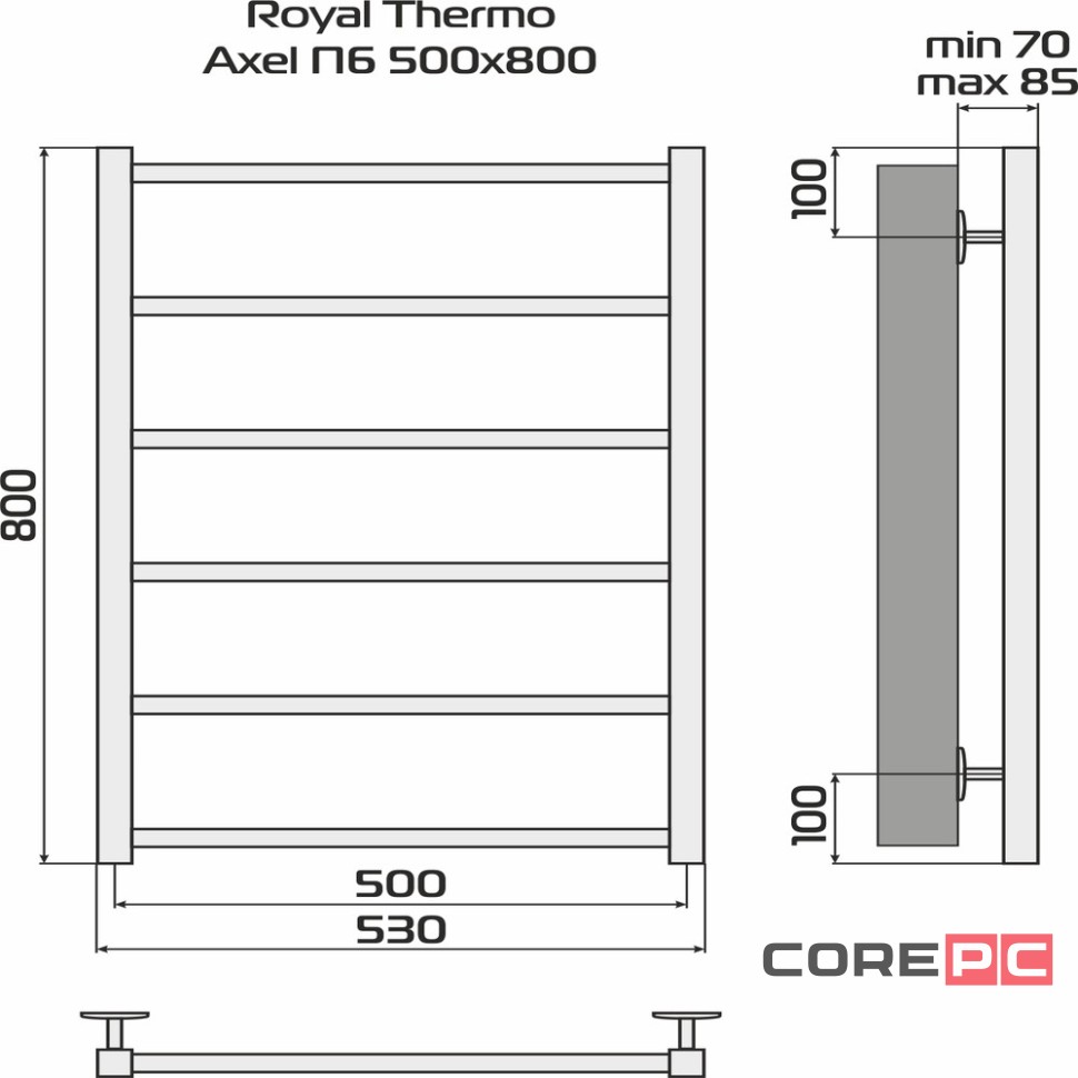 Полотенцесушитель Royal Thermo Axel П6 500х800 черный