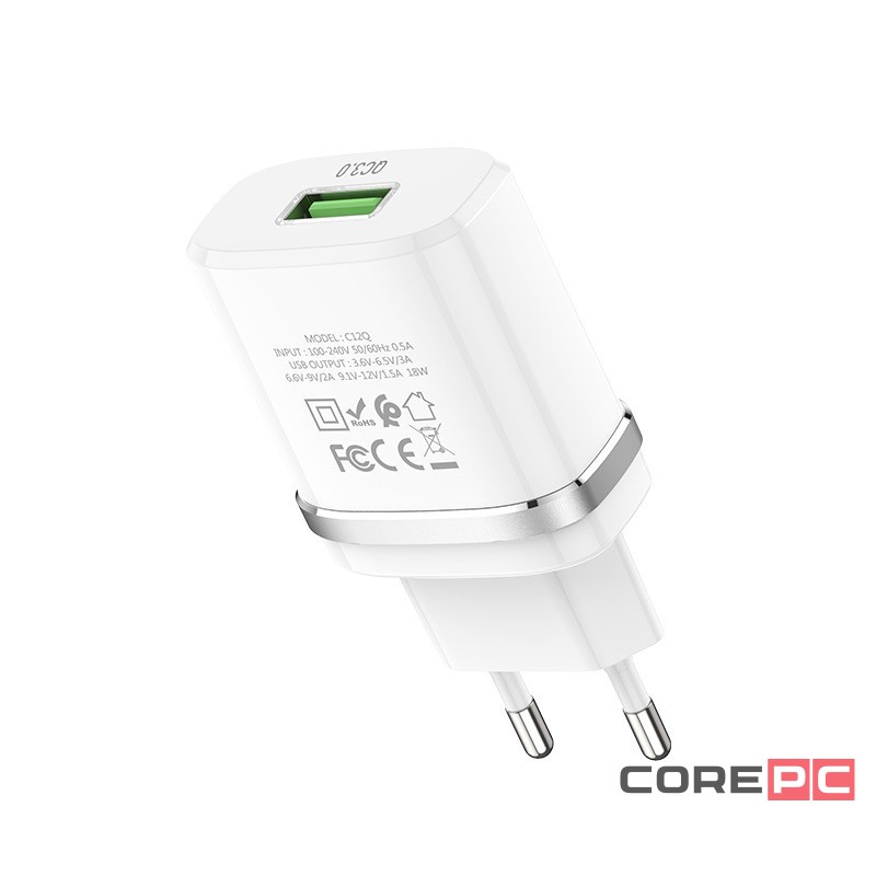 Сетевое зар. устр. Hoco C12Q 1USB QC3.0 2.4A белое