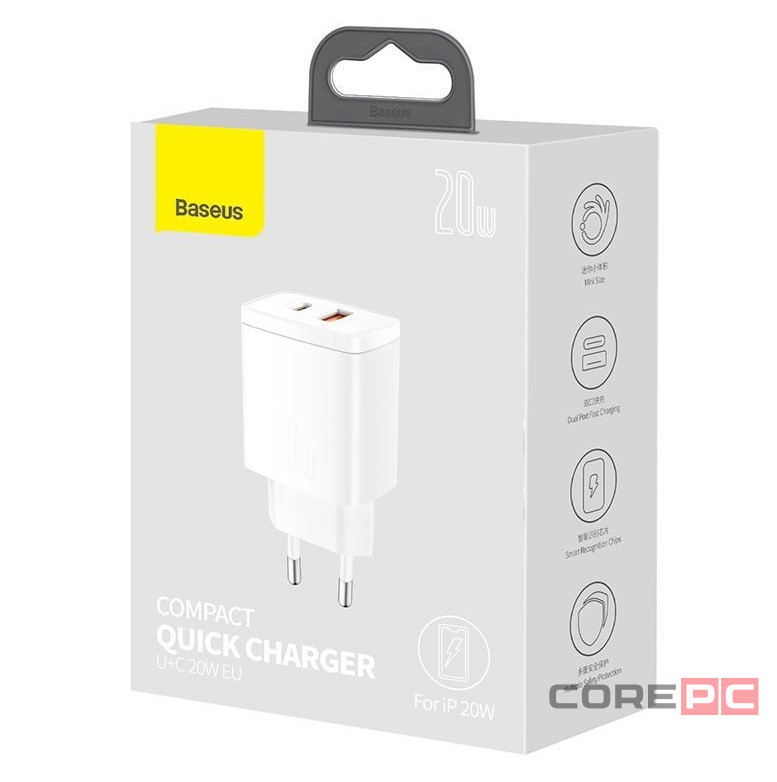 Сетевое зар. устр. Baseus Compact 20W EU 1USB/1C CCXJ-B02 белое