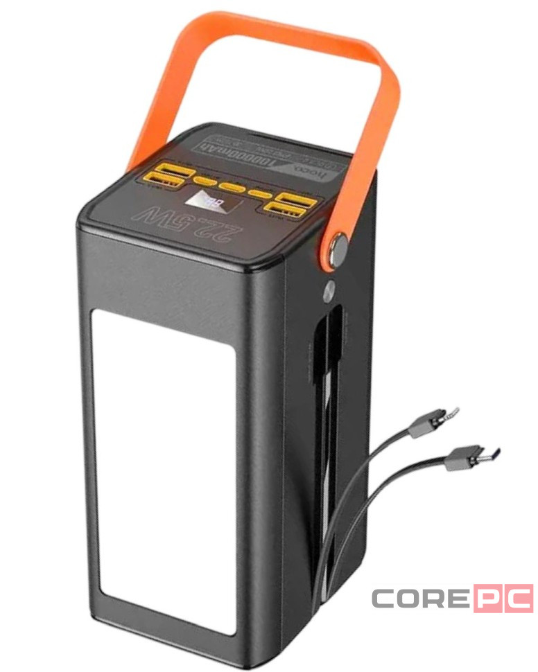 Powerbank Hoco DB49 100000mAh 4USB/1C с проводом Type-C/Lightning с фонариком черный