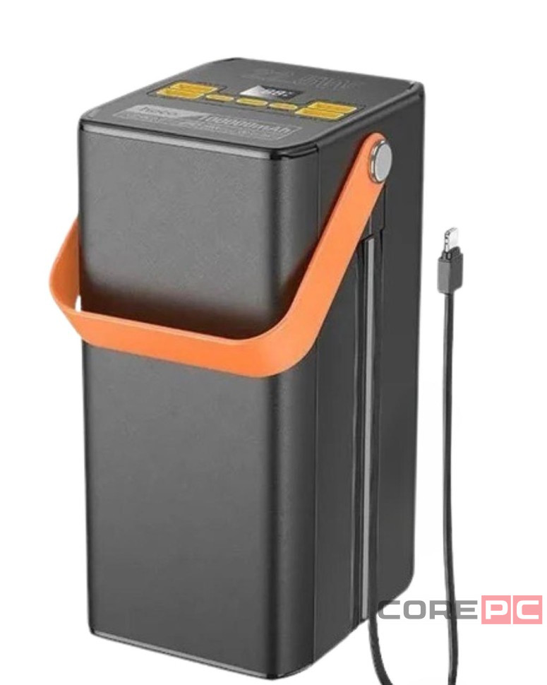 Powerbank Hoco DB49 100000mAh 4USB/1C с проводом Type-C/Lightning с фонариком черный