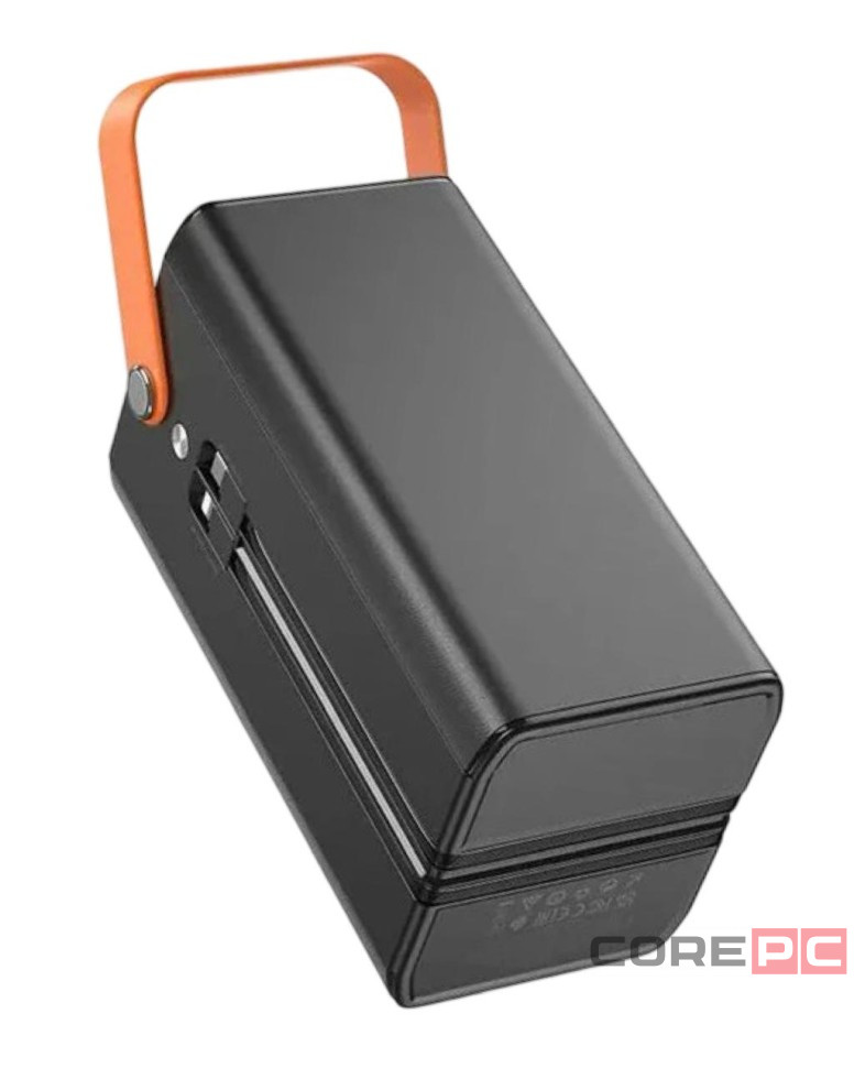 Powerbank Hoco DB49 100000mAh 4USB/1C с проводом Type-C/Lightning с фонариком черный