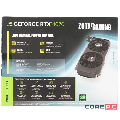 Видеокарта ZOTAC (ZT-D40700E-10M) GeForce RTX 4070 12Gb Twin Edge
