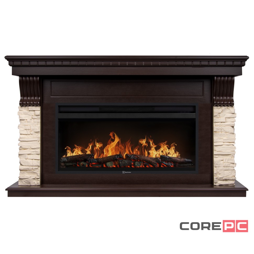 Каминокомплект: Очаг Electrolux EFP/P-3620LS, портал Michigan 42/40/36, камень молочный, шпон темный