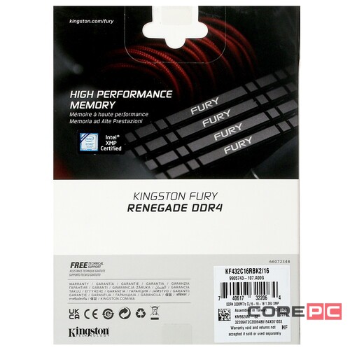 Оперативная память 16 Gb 3200 MHz Kingston FURY RENEGADE Black (KF432C16RBK2/16)