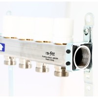 Группа коллекторная Uni-Fitt 1quot;х6 вых 3/4quot; с балансир. и термостат. вентилями без конц, нерж. cталь