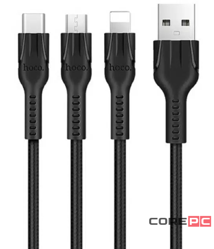 Кабель Hoco U31 (USB) на (Micro-USB/Lightning) 120см тканевая оплетка (черный)