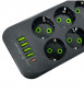 Сетевой фильтр Yemstza 2500W-10A(Max) 10 розеток+4USB+1USB-C 2м. черный