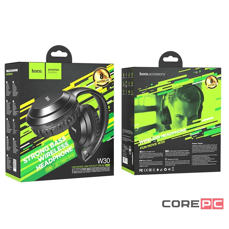 Стереонаушники Bluetooth полноразмерные Hoco W30 Fun Move BT5.0/200mAh/8ч черные
