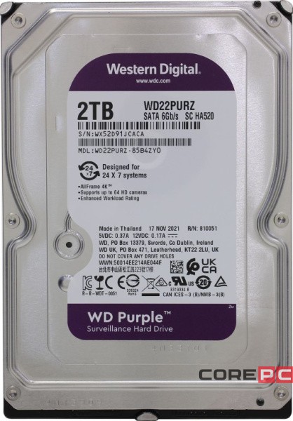 Жесткий диск Western Digital 2000 Gb Purple WD22PURZ
