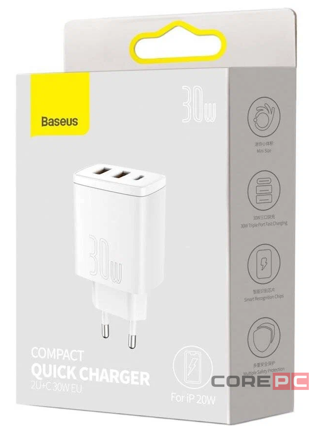 Сетевое зар. устр. Baseus Super Si Quick Charger 2USB/1C 30W EU CCXJ-E02 белое