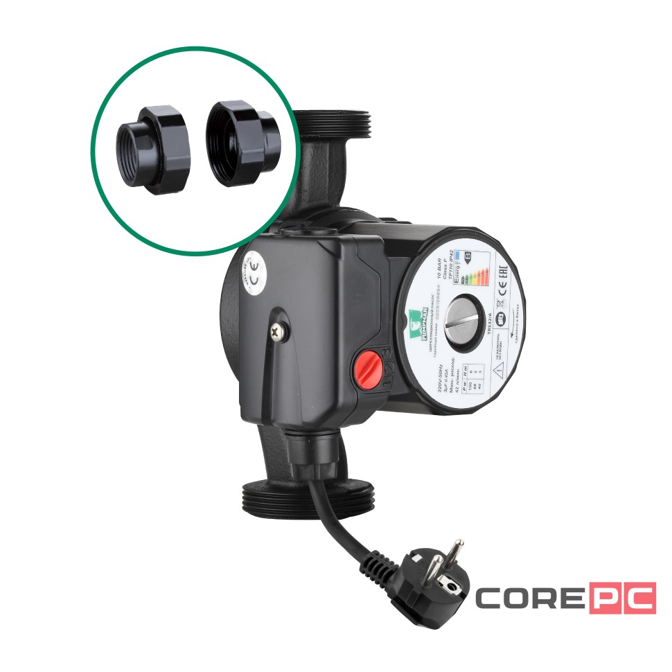 Насос PUMPMAN циркуляционный TRS32/4 (Pmax-85Вт, Hmax-4м, Qmax-42л/мин, 180мм, с гайками и кабелем)