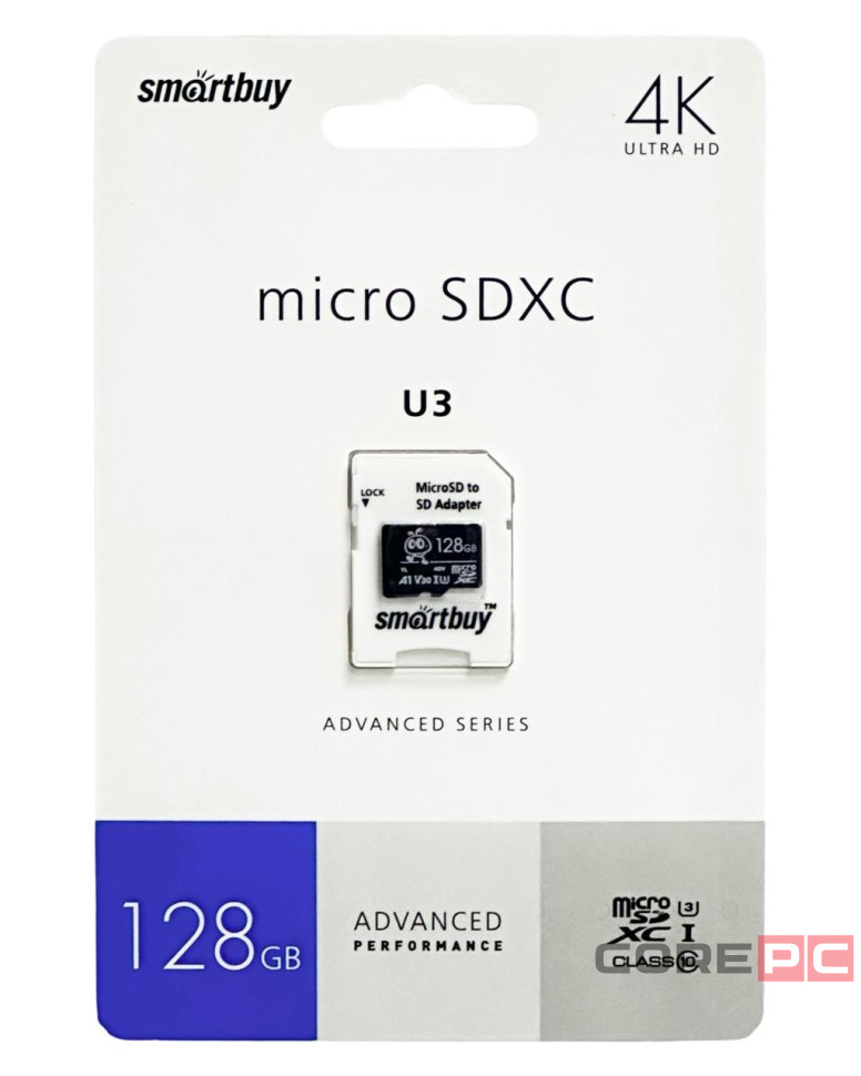 micro SDXC карта памяти Smartbuy 128GB U3 V30 A1 Advanced R/W up to 90/55 с адапт. (SB128GBSDU1A-AD)