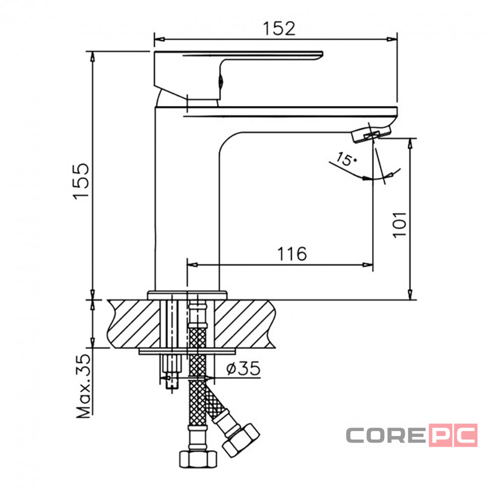Смеситель для раковины Haiba HB10505-3, рычажное управление, цвет оружейная сталь