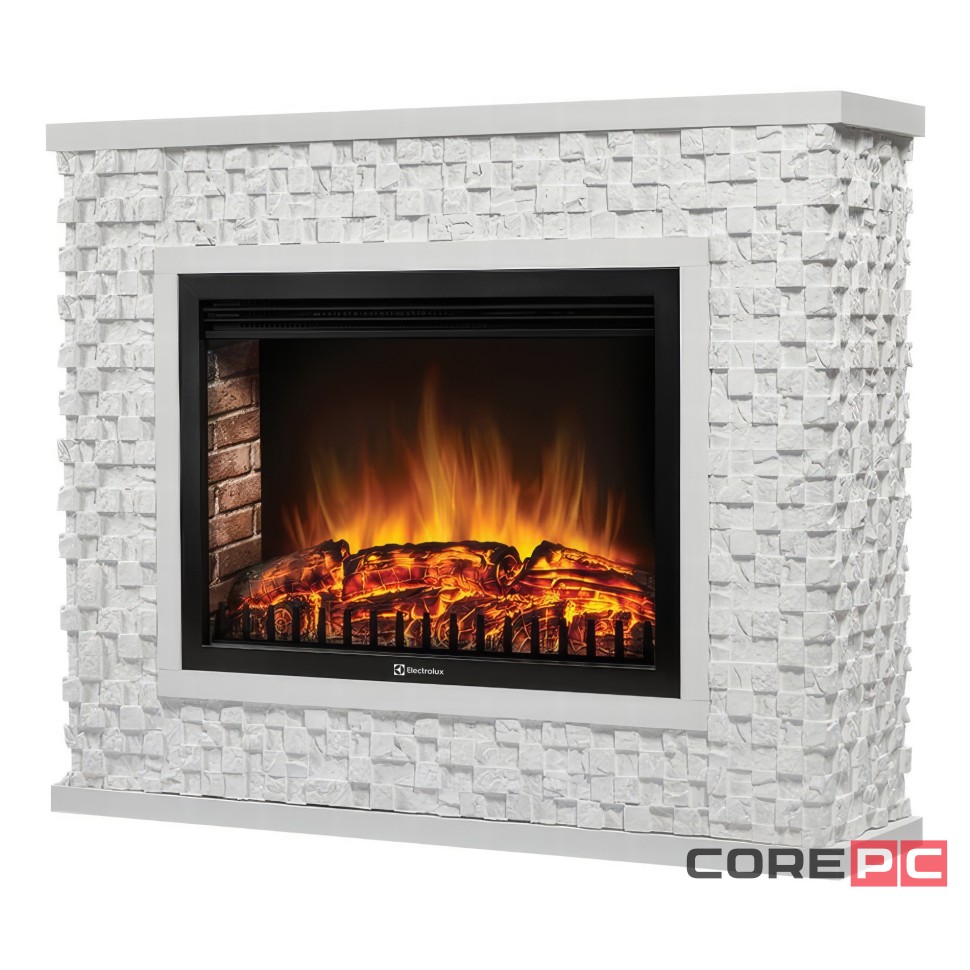 Каминокомплект:Очаг Electrolux EFP/P-3020LS с порталом Quadro 30 камень песчаник античный бел