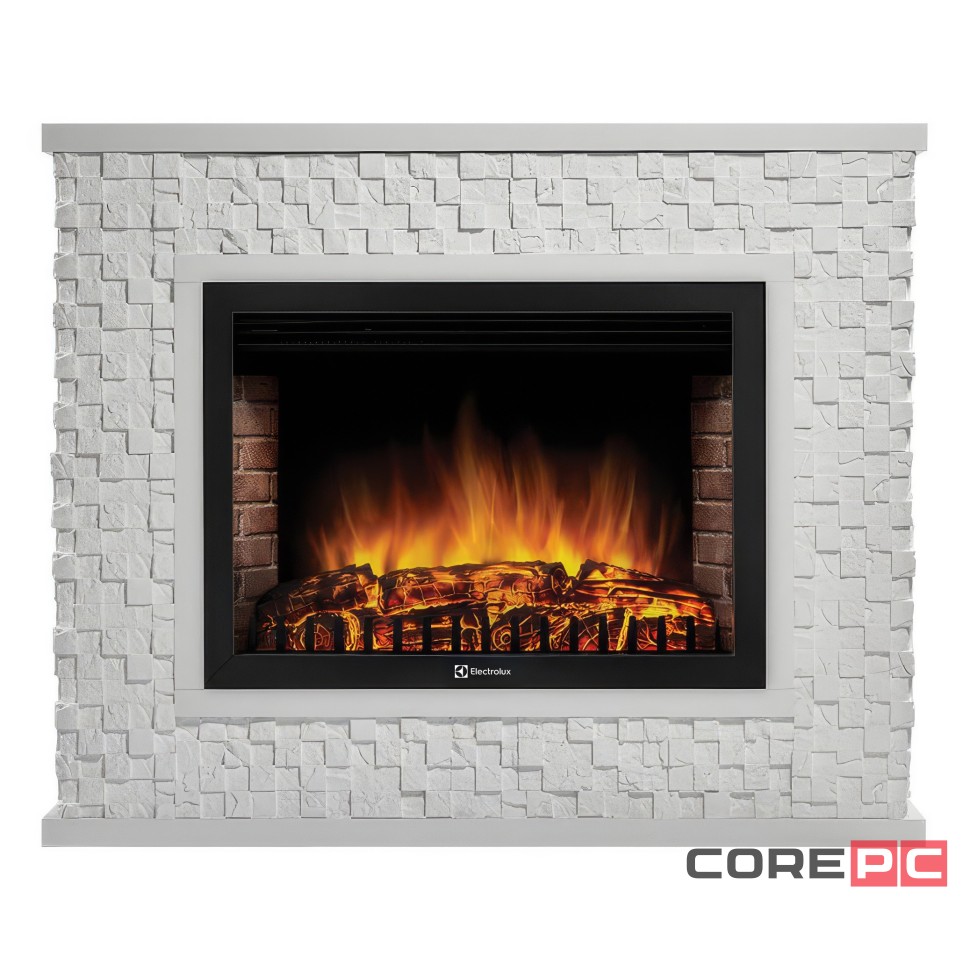 Каминокомплект:Очаг Electrolux EFP/P-3020LS с порталом Quadro 30 камень песчаник античный бел
