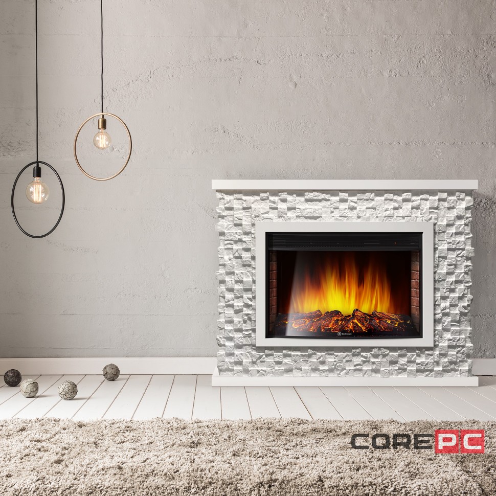 Каминокомплект:Очаг Electrolux EFP/P-3020LS с порталом Quadro 30 камень песчаник античный бел