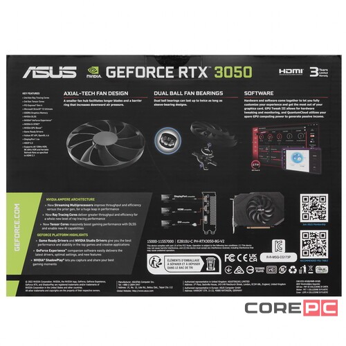Видеокарта ASUS (PH-RTX3050-8G-V2) GeForce RTX 3050 8GB 90YV0GH8-M0NA00