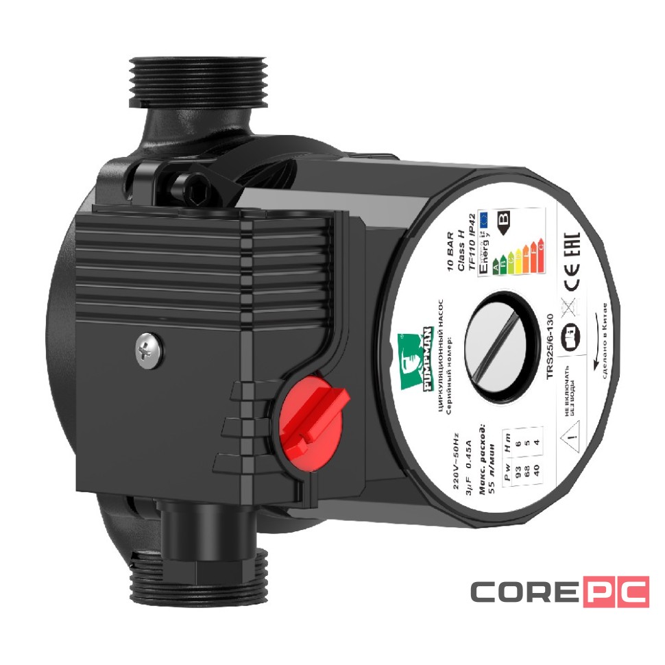 Насос PUMPMAN циркуляционный TRS25/4-130 (Pmax-85Вт, Hmax-4м, Qmax-42л/мин, 130мм, с гайками и каб.)