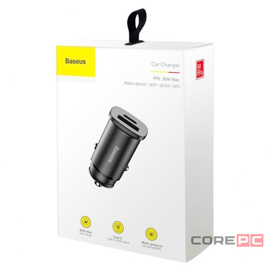 Автомобильное заряд. устр. Baseus Square Metal 1USB+1C 30W (CCALL-AS01) черное